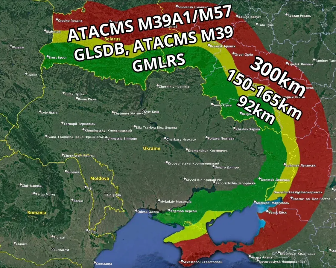 Для ракет ATACMS, якія атрымала Украіна, даступная амаль ўся Беларусь
