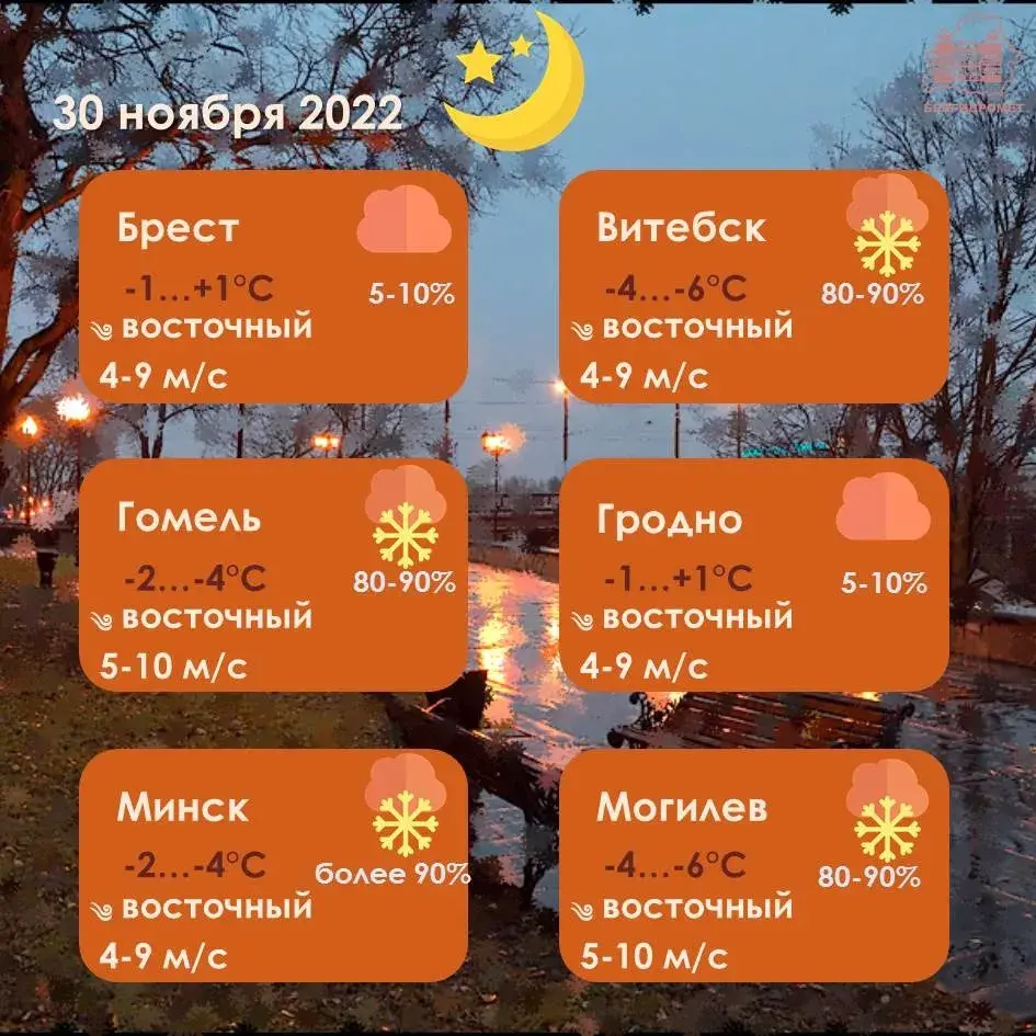 У апошні дзень восені ў Беларусі будзе да -7 градусаў