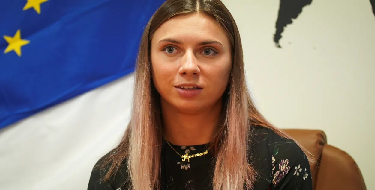 Кристина Тимановская на пресс-конференции в Варшаве, 5 августа 2021 года / Reuters​