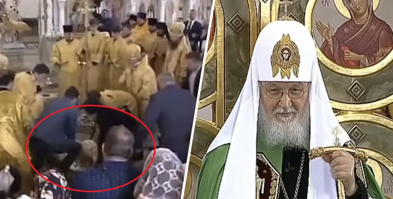 Патриарх Кирилл поскользнулся в храме на святой воде
