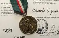 The medal awarded to Alyaksandr Sapeha. Photo: Euroradio