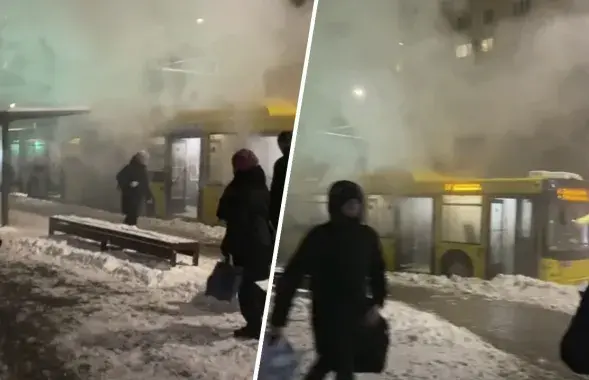 Автобус МАЗ дымится в Минске